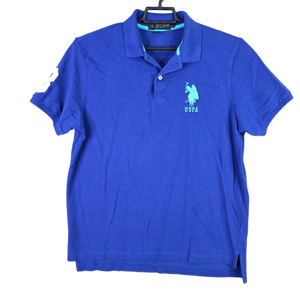 Mens US Polo Assn Blue Embroidered Polo Shirt Short Sleeve 100% Cotton Size L